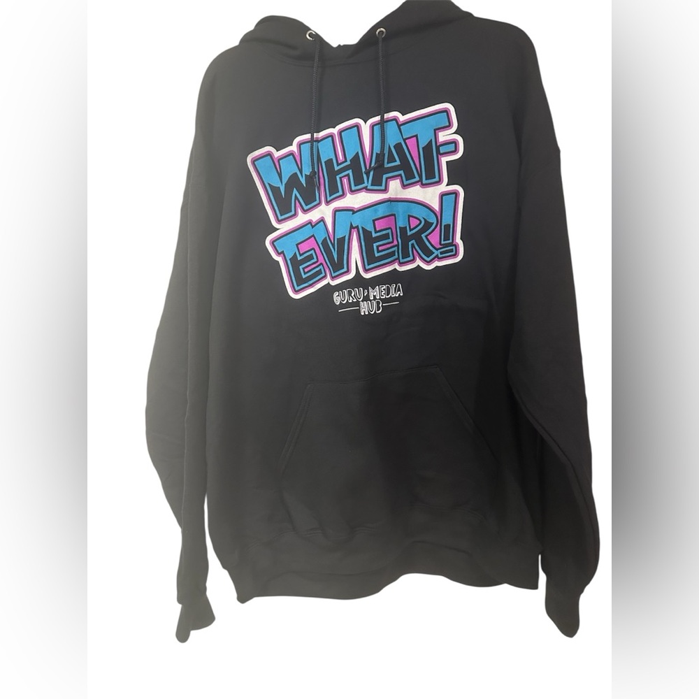 Whatever Men’s Graphic Hoodie – Black Fleece Pullover Jerzees NuBlend – Size XL